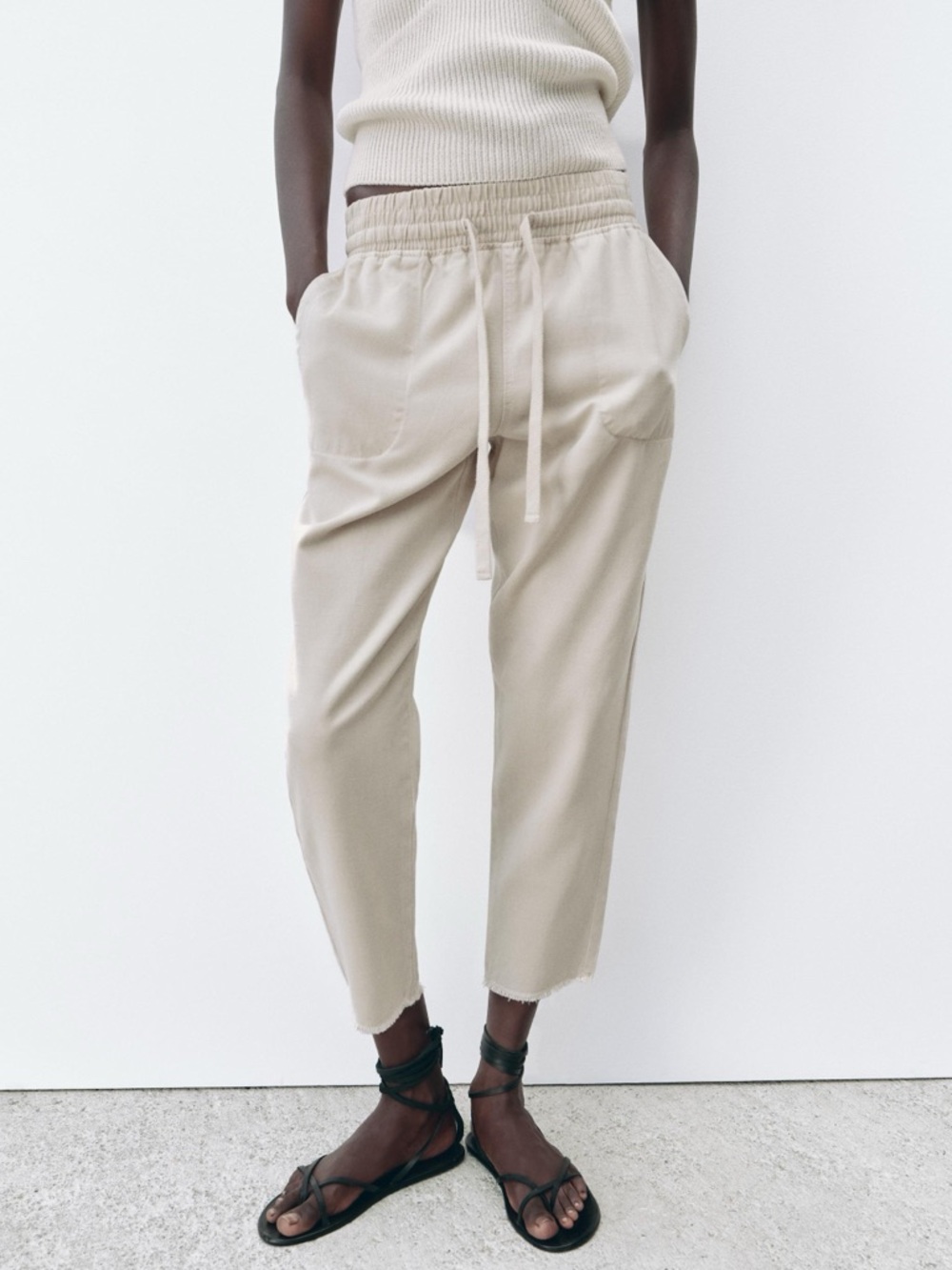 Zara denim Drawstring Pants - Beige 4877 248 711 Size medium